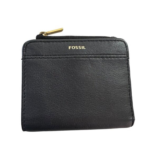NEW Fossil Jori RFID Black Leather Bifold Wallet Gold Hardware Gray Interior - Picture 1 of 7